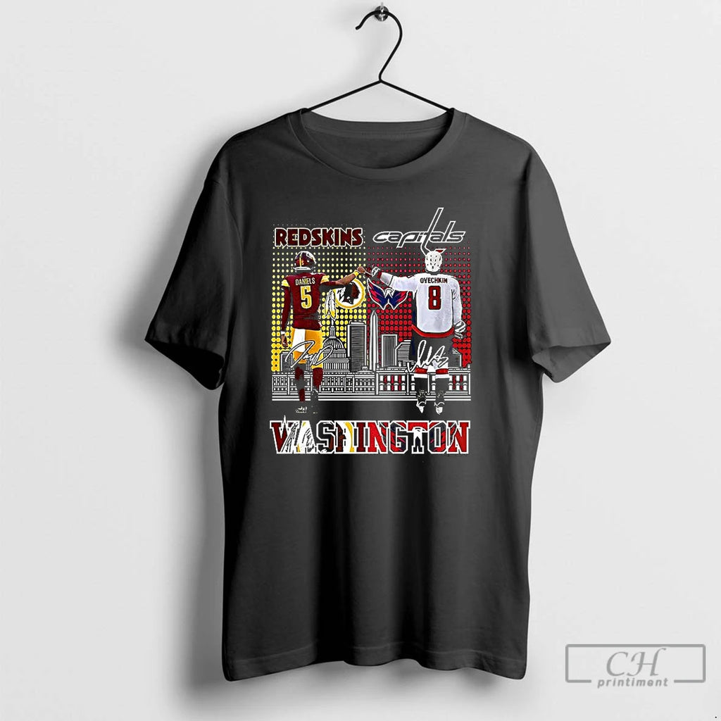 Classic Alexander Ovechkin Washington Capitals And Jayden Daniels Washington Commanders Signature T Shirts