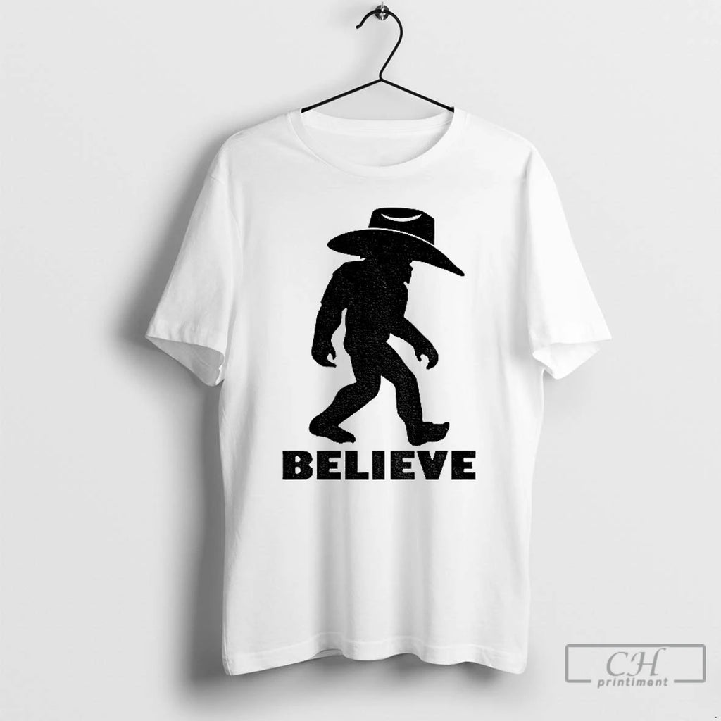 Classic Believe Bigfoot Cowboy T Shirts