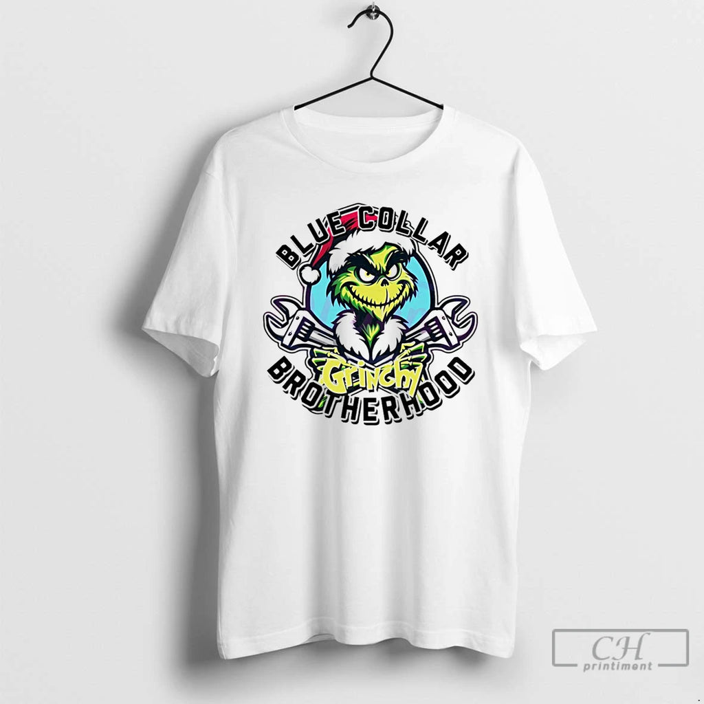 Classic Blue Collar Grinchy Brotherhood Christmas Grinch White T Shirts