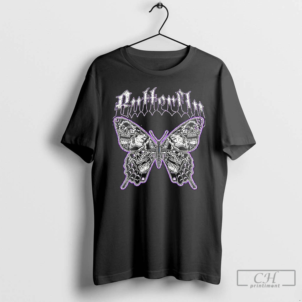 Classic Butterfly Skull Gothic Purple Death Metal Artwork T Shirs Sweater
