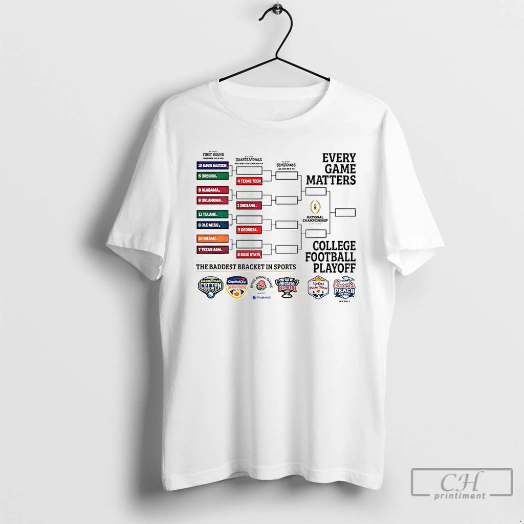 Classic College Football Playoff Cfp Bracket Every Game Matters College Football Playoff 2025 T Shirts