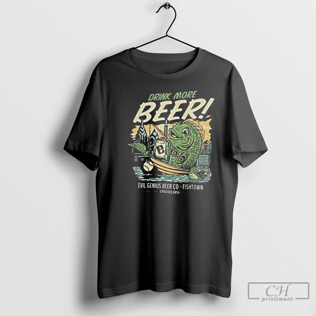 Classic Cracked Bell X Evil Genius Drink More Beer Fishing T Shirts