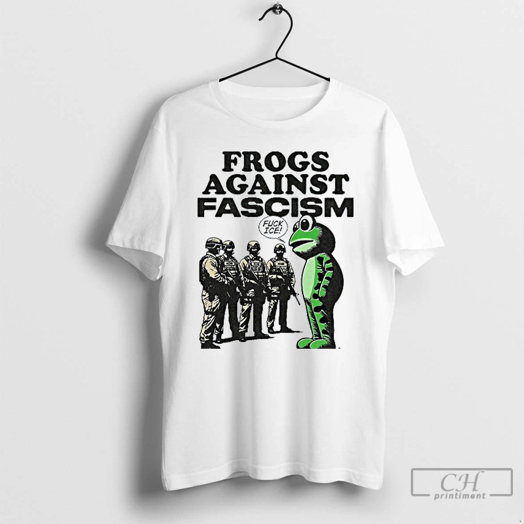 Classic Frogs Against Fascism Fuck Ice Portland Mens White Tee T Shirts