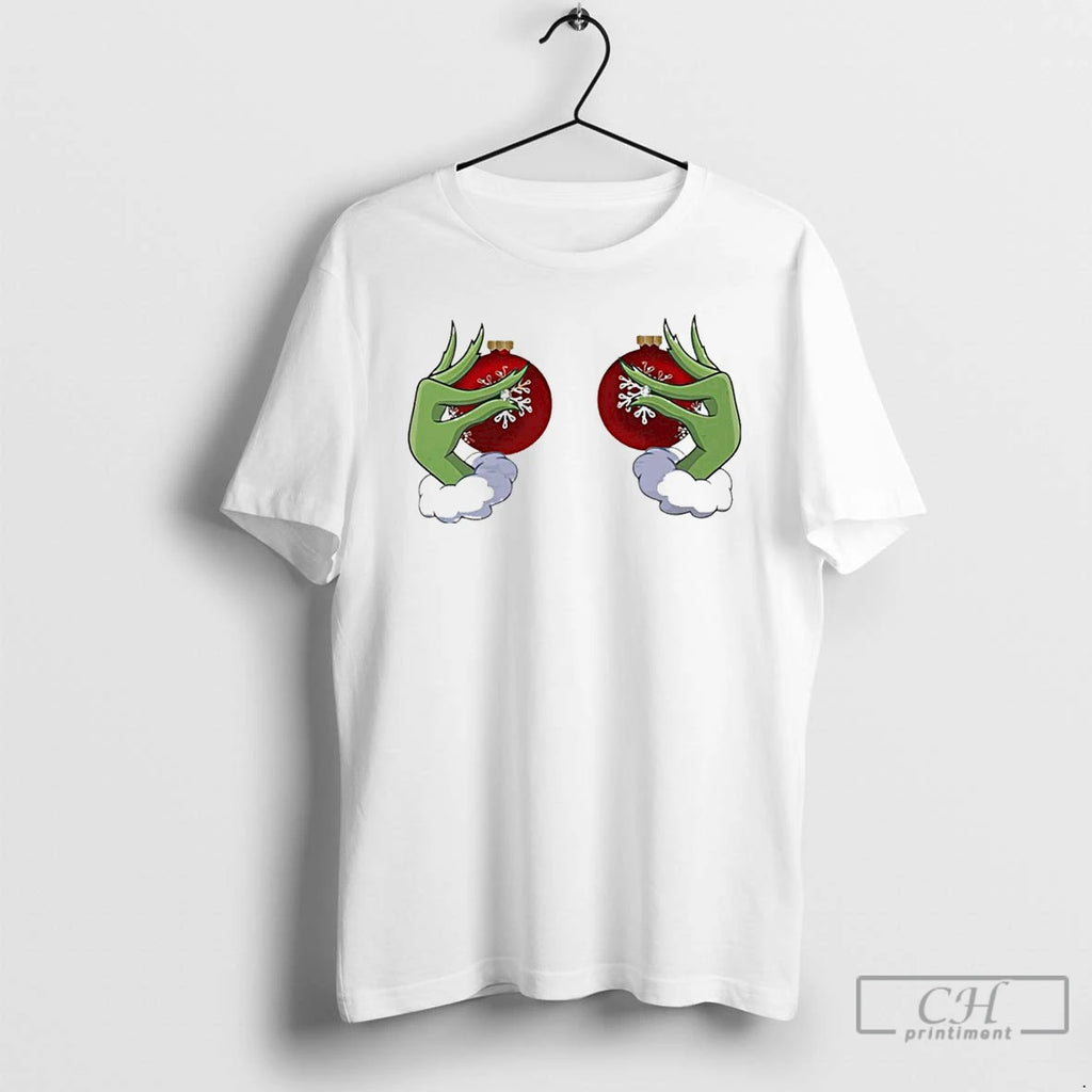 Classic Grinch Boob Christmas White T Shirts