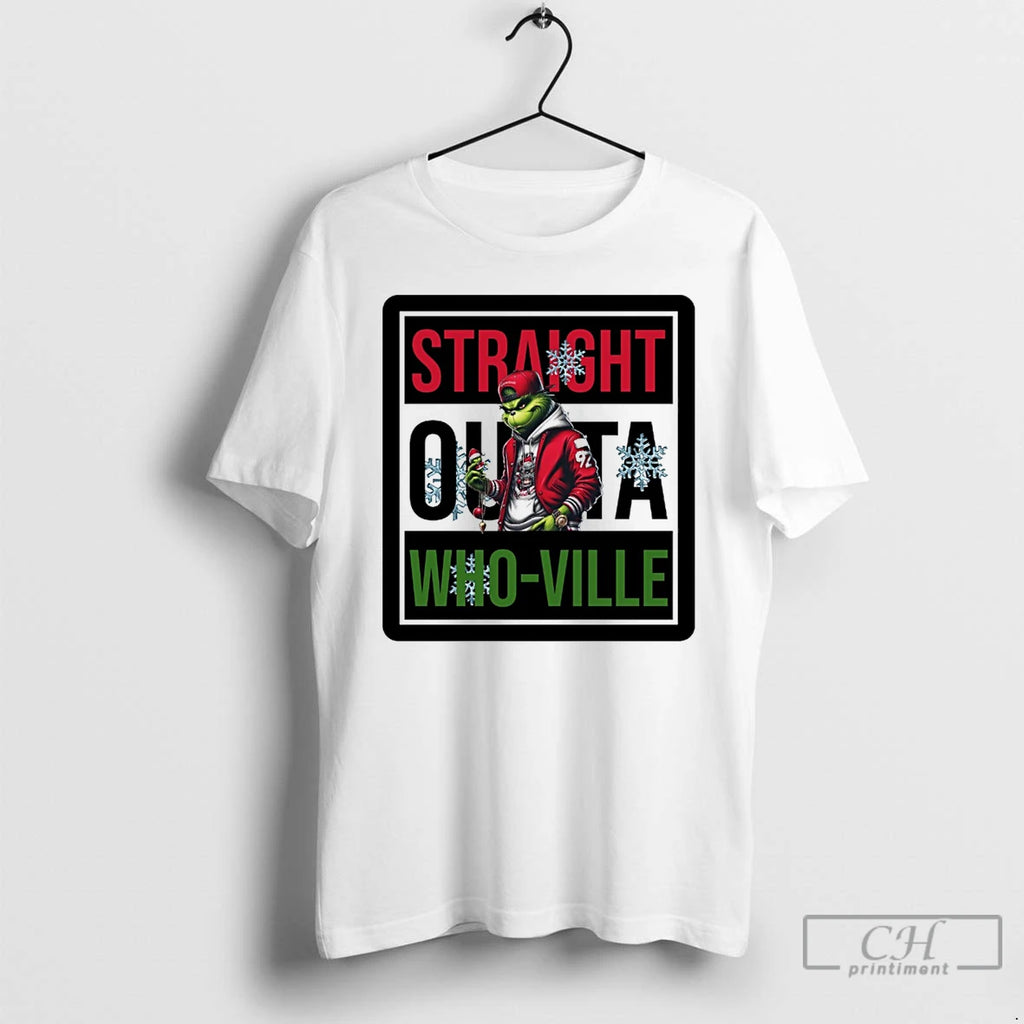 Classic Grinch Straight Outta Whoville Christmas White T Shirts
