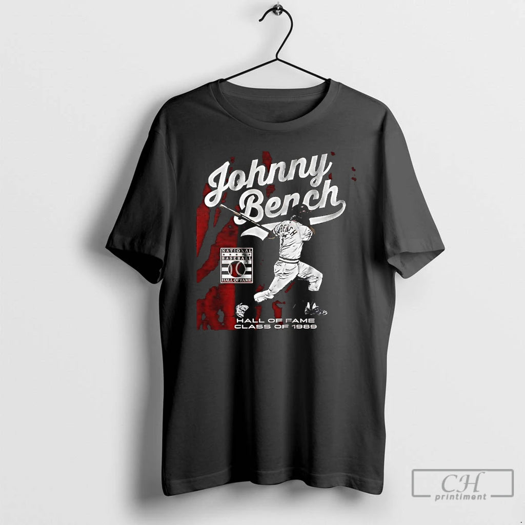 Classic Johnny Bench Hall Of Fame Class Of 1989 Baseball Signature T Shirts
