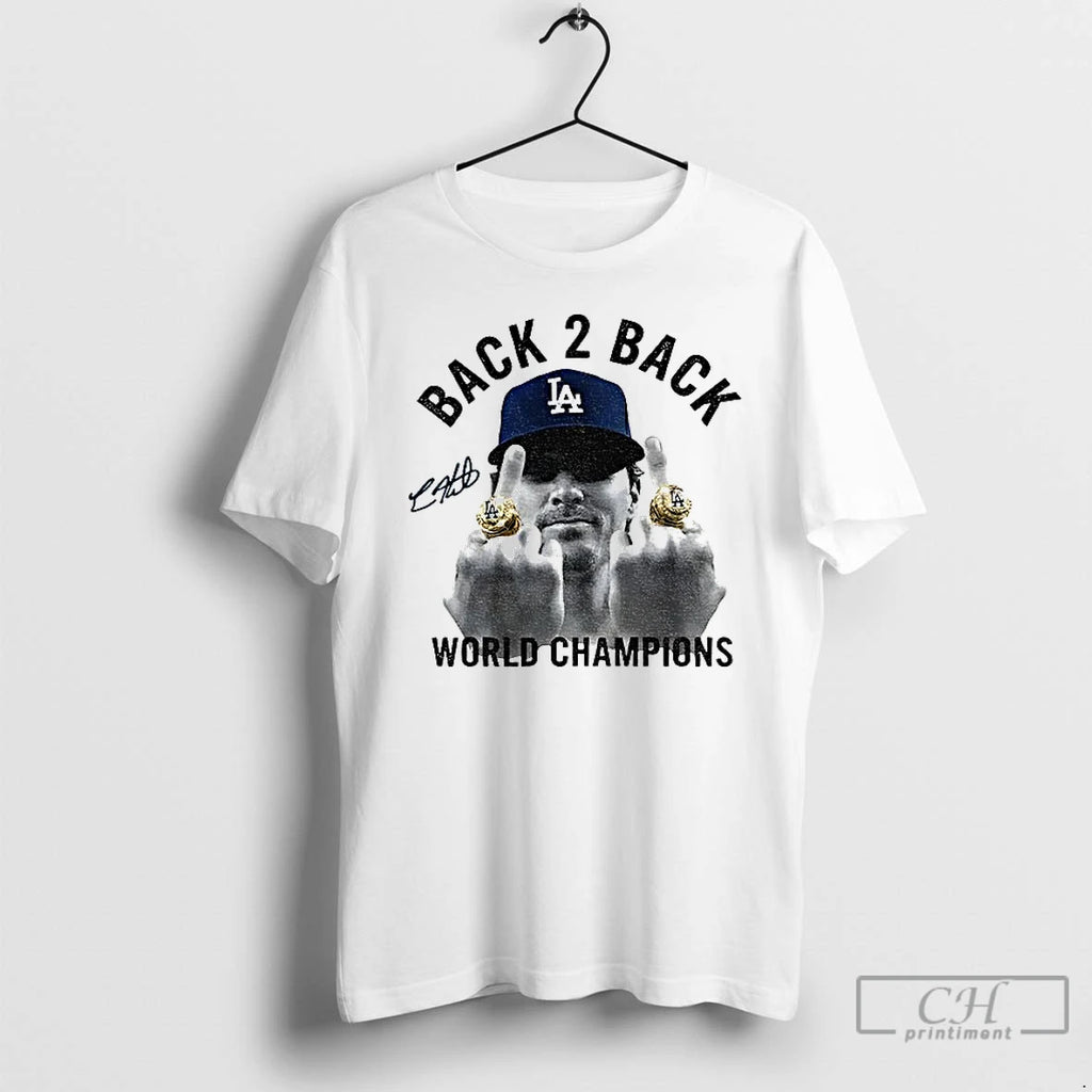Classic Kike Hernandez Middle Finger Back 2 Back World Series Champs 2025 Signature T Shirts