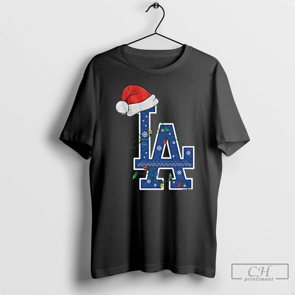 Classic Los Angeles Dodgers Santa Hat Christmas Lights Mlb Baseball 2025