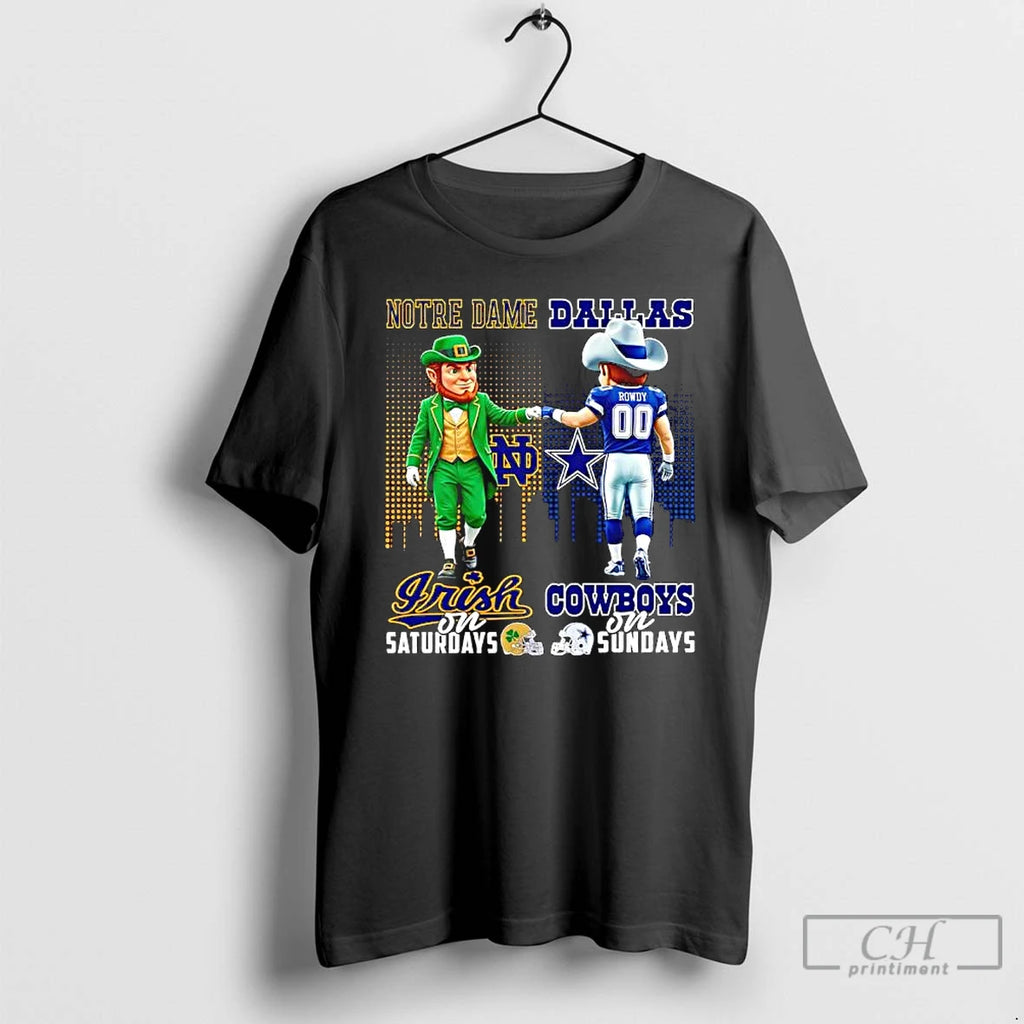 Classic Mascot Of Notre Dame Irish On Saturdays And Dallas Cowboys On Sundays T Shirts