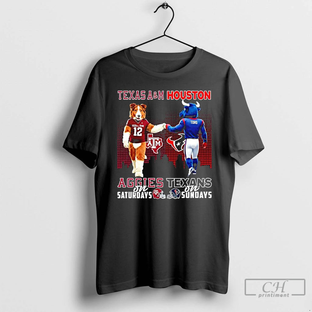 Classic Mascot Of Texas Am Aggies On Saturdays And Houston Texans On Sundays T Shirts