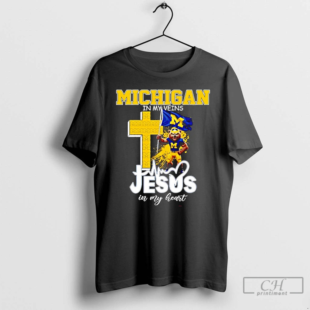 Classic Michigan Wolverines In My Veins Jesus In My Heart Flag