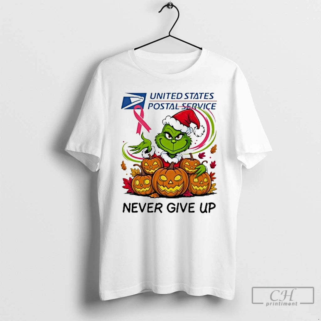 Classic Santa Grinch Never Give Up Usps Logo T Shirts
