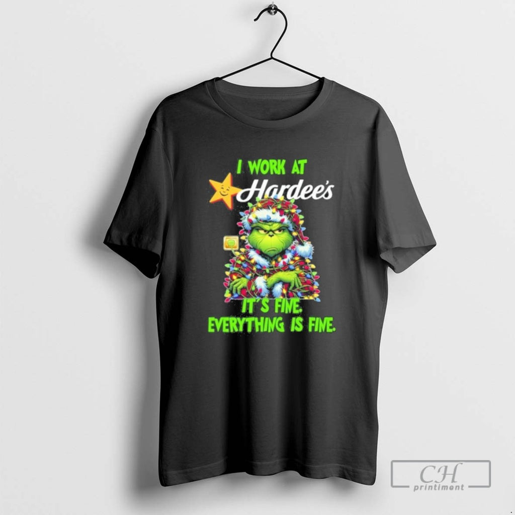Classic Santa Grinch Light I Work At Hardees Logo Its Fine Everything Is Fine