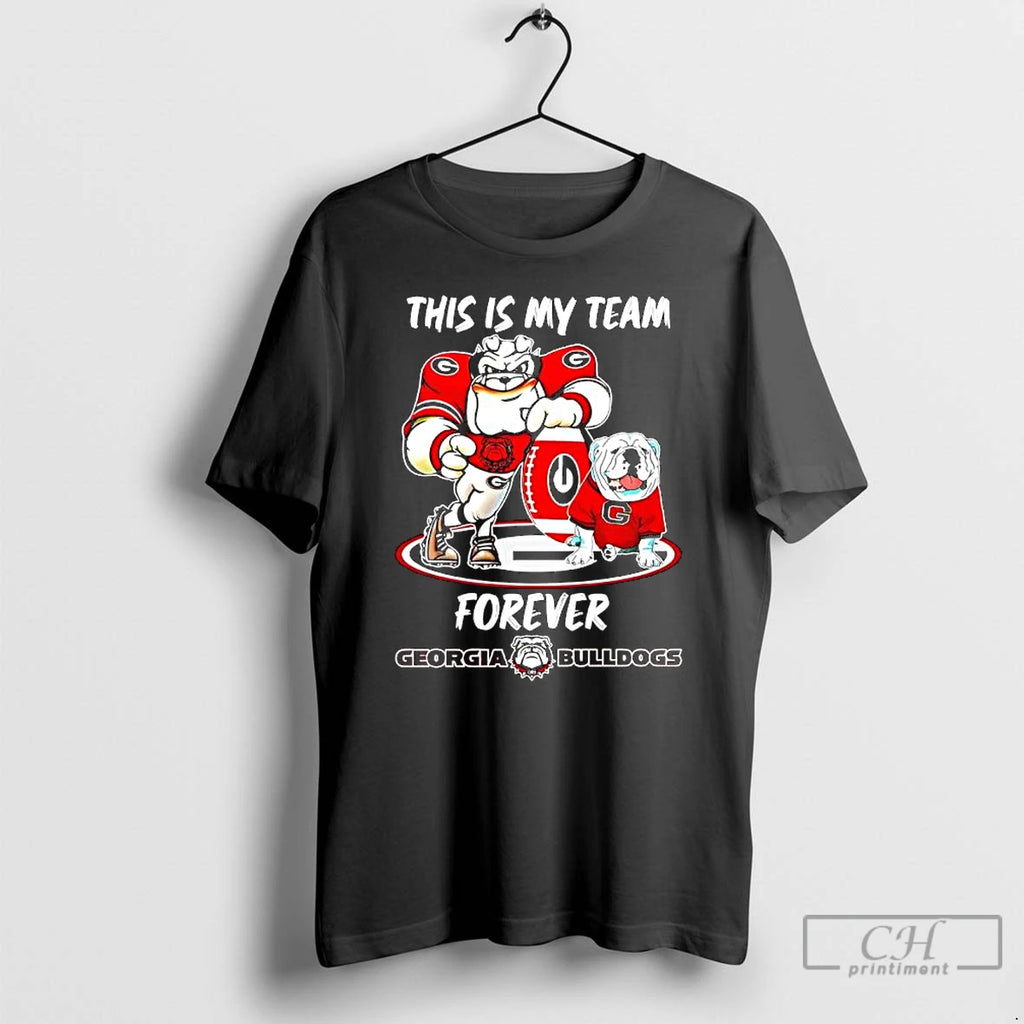 Classic This Is My Team Forever Georgia Bulldogs Graphic Of Two Bulldogs Mascot T Shirts