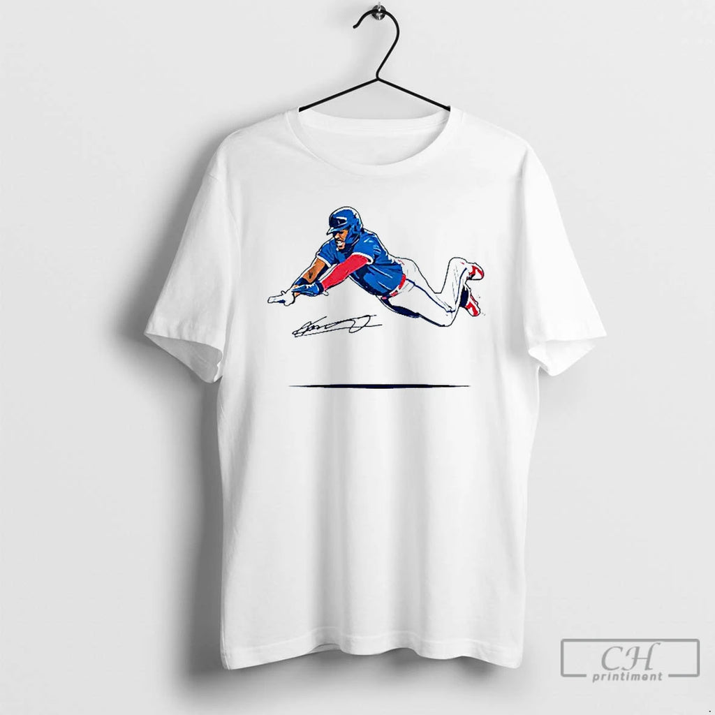 Classic Vladimir Guerrero Jr Toronto Blue Jays Super Vlad Flying Slide Signature Mens White Tee