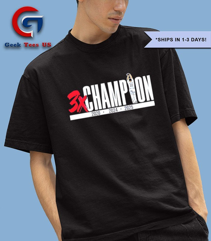 Clayton Kershaw Three-Time Los Angeles Dodgers baseball 2020-2024-2025 shirt