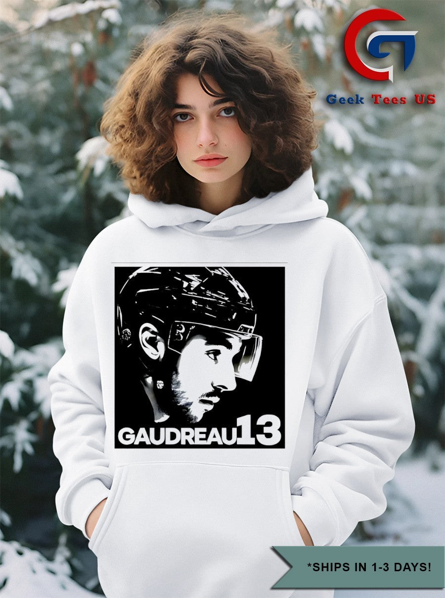 Cole Sillinger Walking The Blue Carpet wearing a Johnny Gaudreau 13 shirt