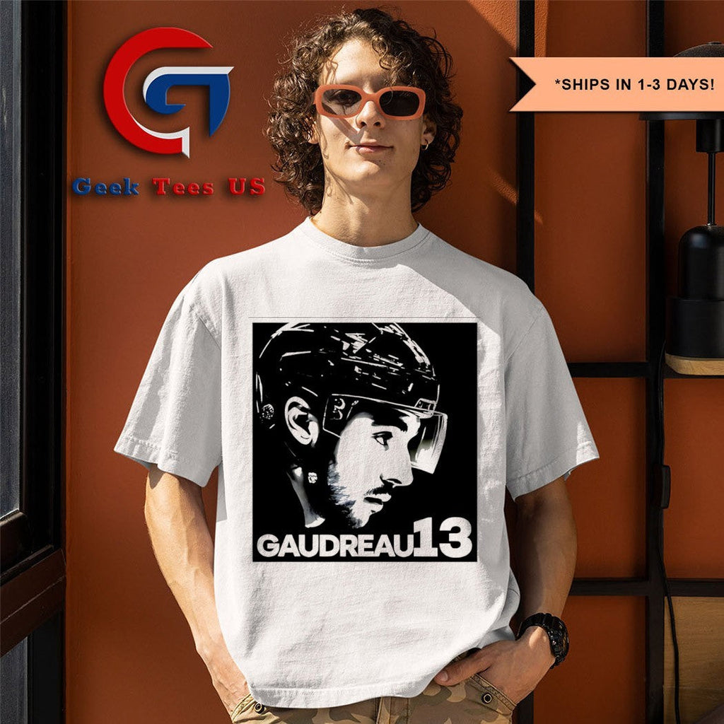 Cole Sillinger Walking The Blue Carpet wearing a Johnny Gaudreau 13 shirt