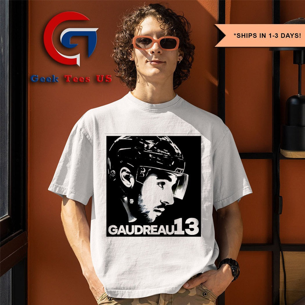 Cole Sillinger Walking The Blue Carpet wearing a Johnny Gaudreau 13 shirt