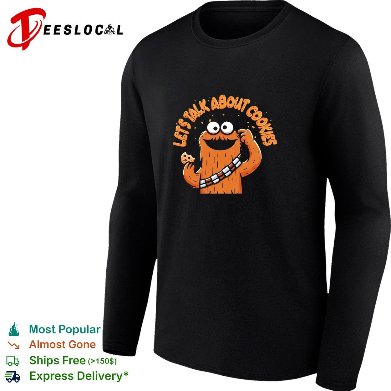 Cookie Monster style furry creature holding cookie lets talk about cookies shirt