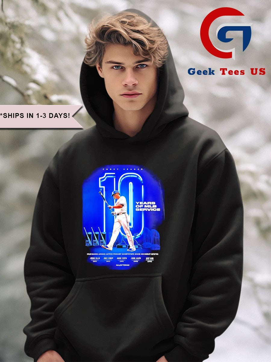 Corey Seager Texas Rangers Ten Years Of MLB Service Major League Baseball 2025 shirt