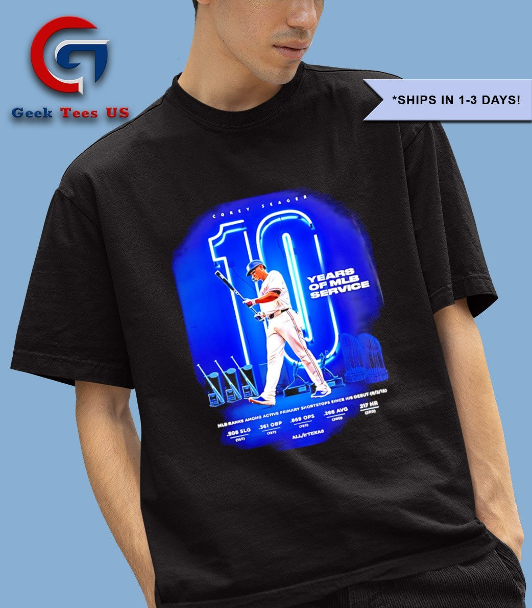 Corey Seager Texas Rangers Ten Years Of MLB Service Major League Baseball 2025 shirt
