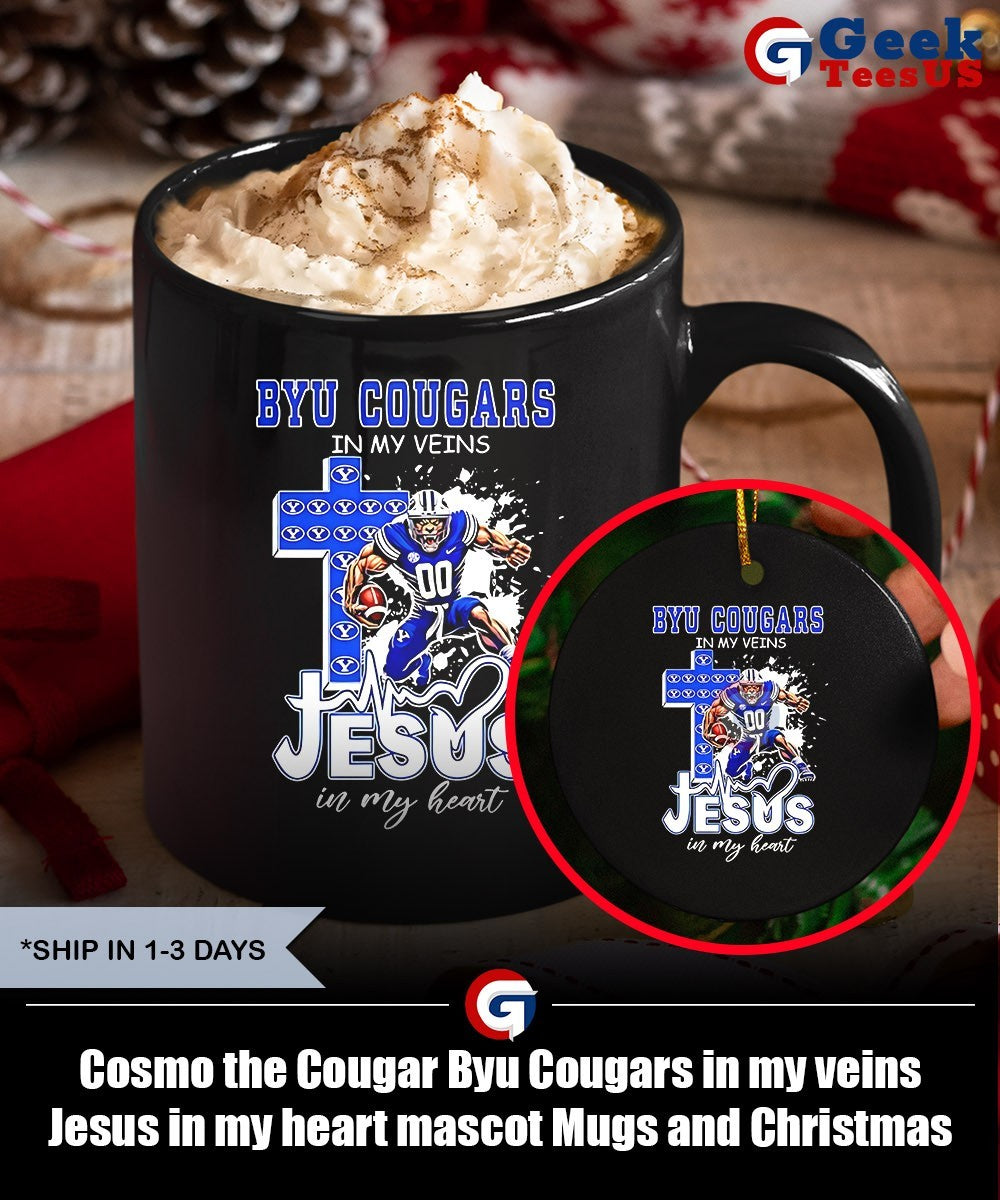 Cosmo the Cougar Byu Cougars in my veins Jesus in my heart mascot T-shirt