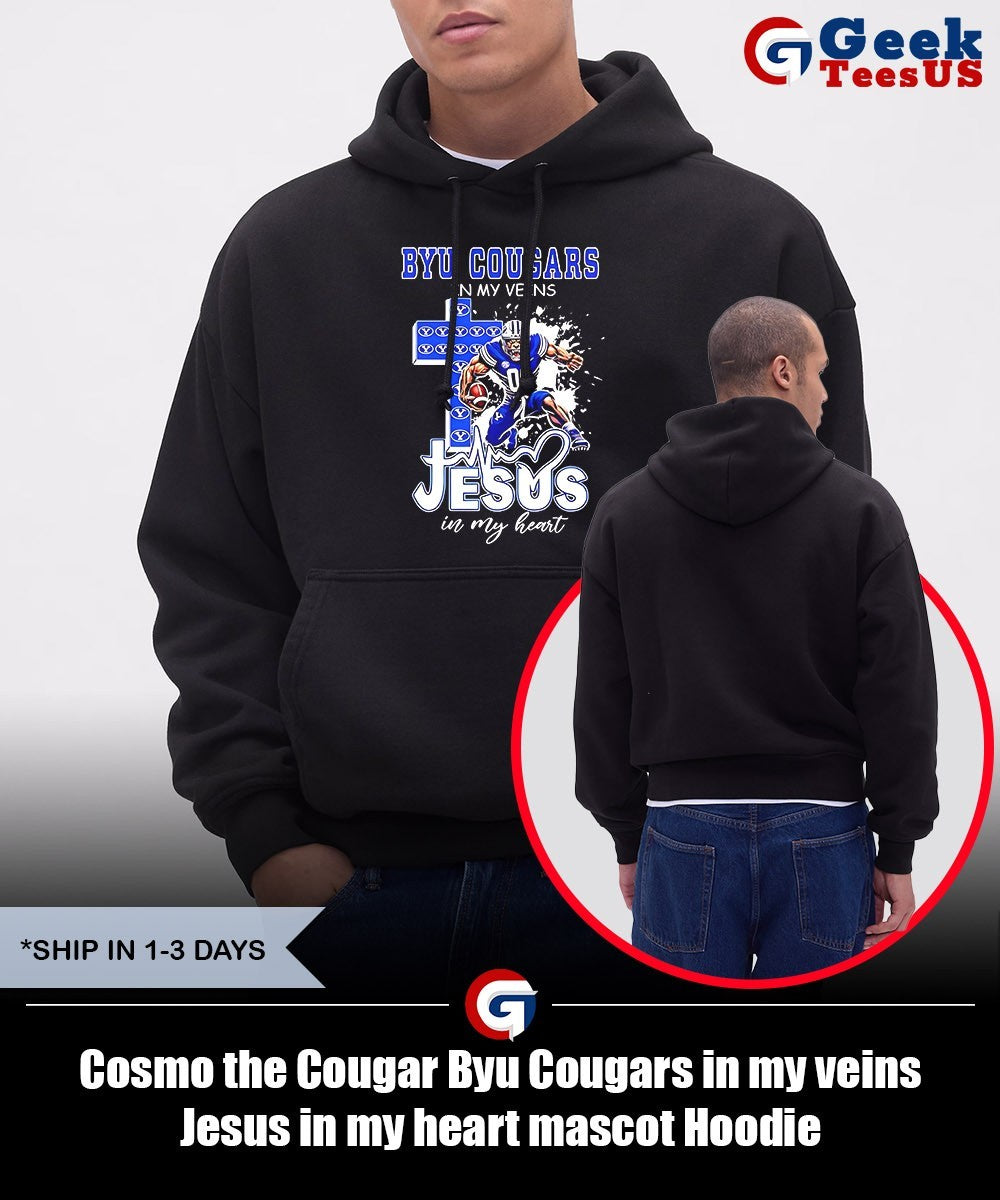 Cosmo the Cougar Byu Cougars in my veins Jesus in my heart mascot T-shirt