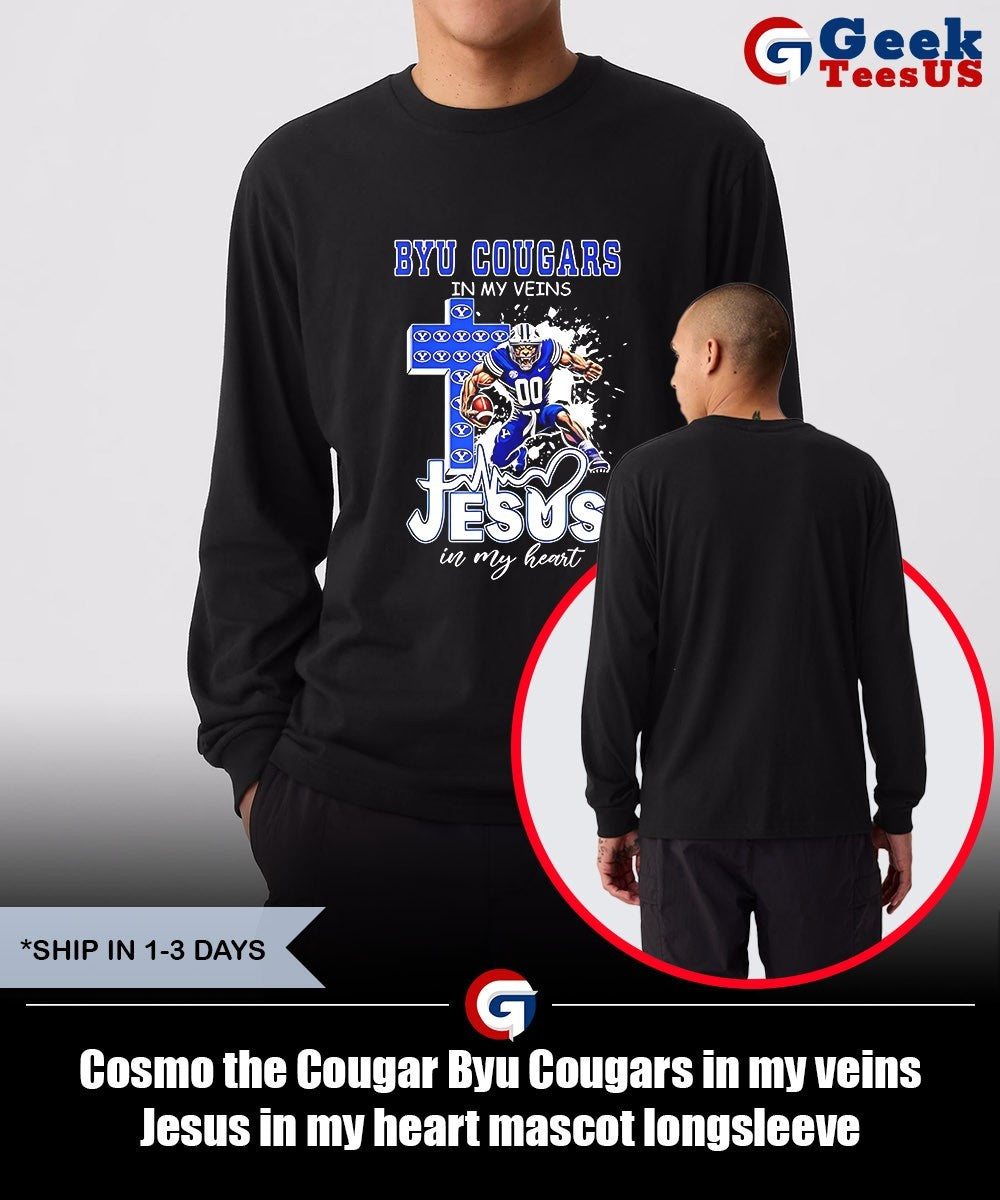 Cosmo the Cougar Byu Cougars in my veins Jesus in my heart mascot T-shirt
