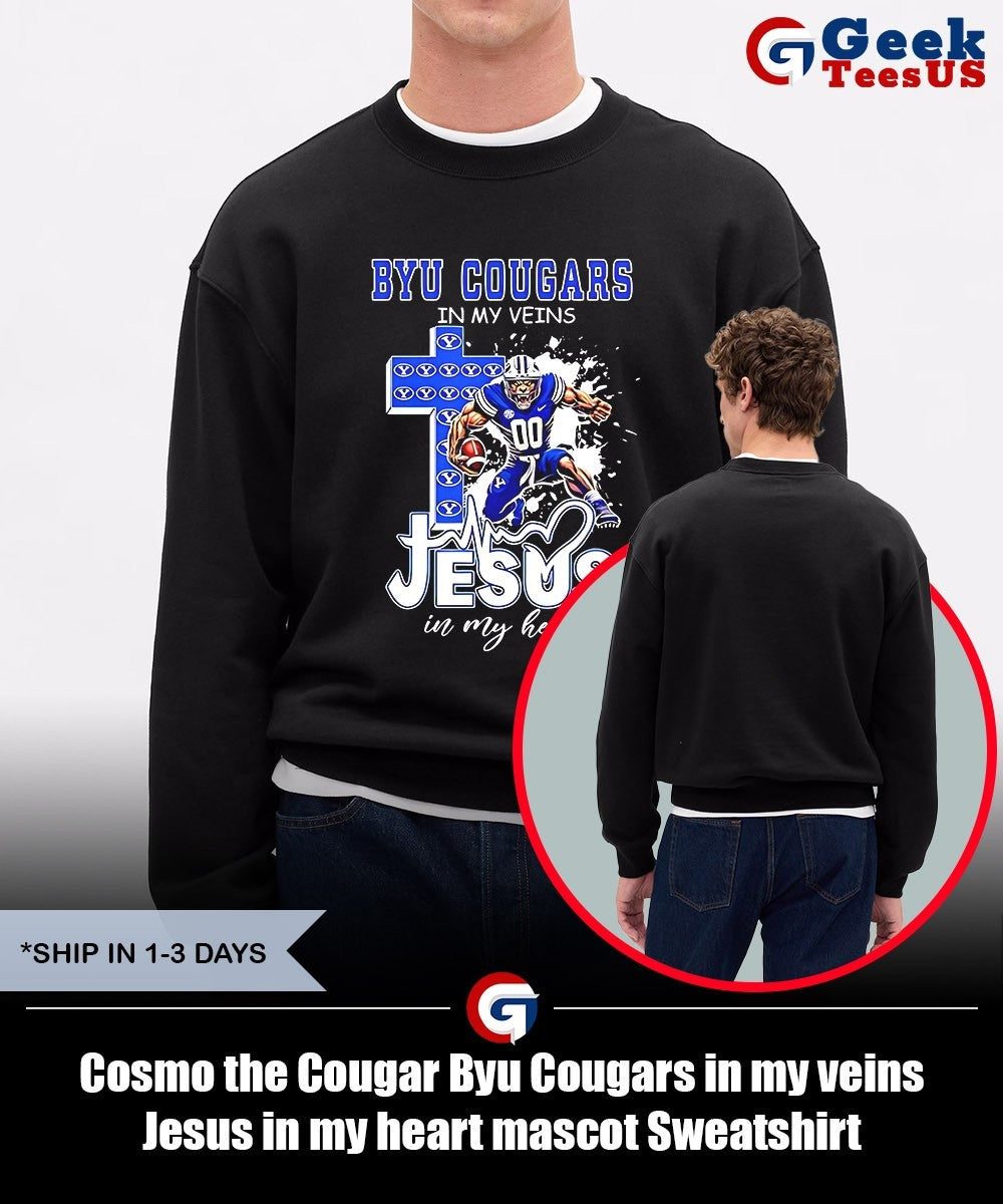 Cosmo the Cougar Byu Cougars in my veins Jesus in my heart mascot T-shirt