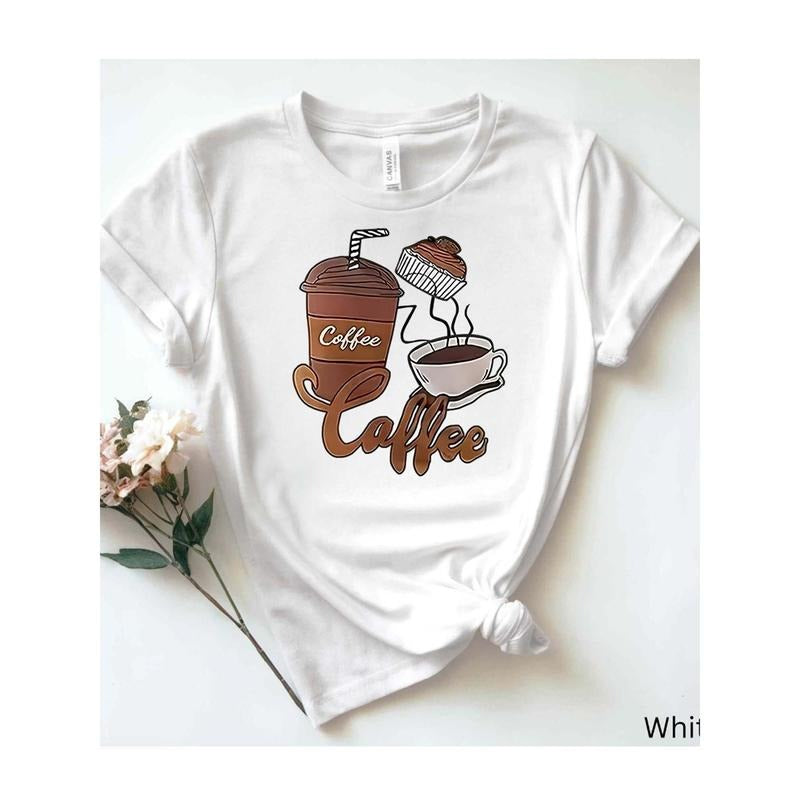 "Cotton White Women's T - Shirt: Another Charming Coffee Design"
