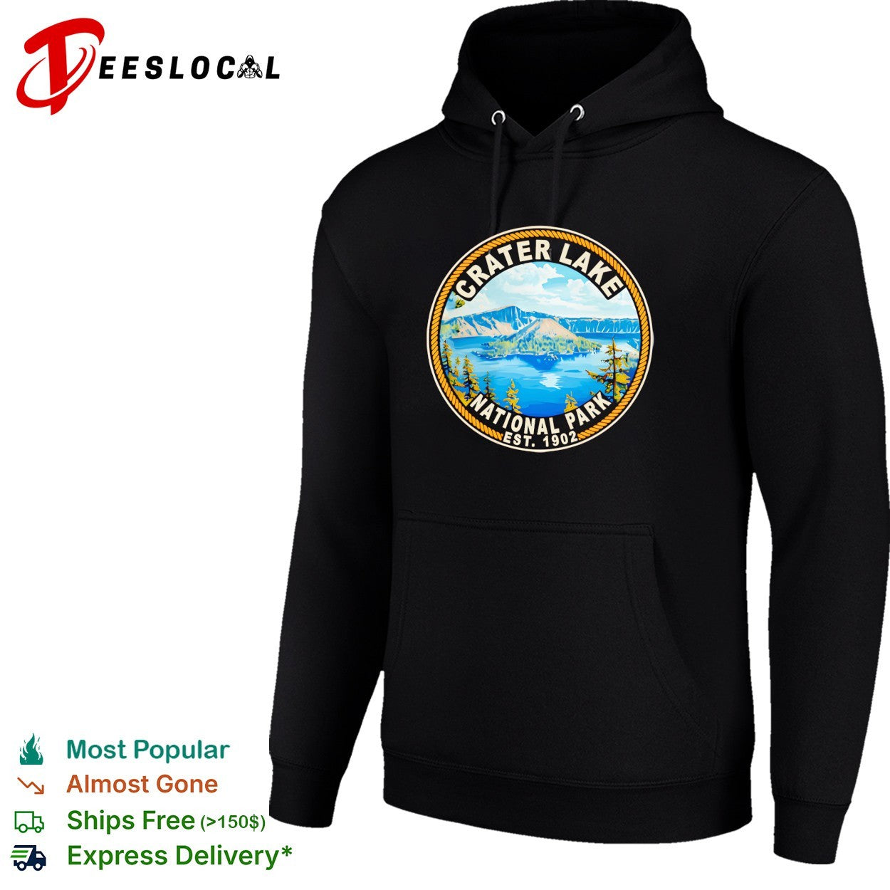 Crater Lake National Park badge with mountains and pine trees est 1902 shirt
