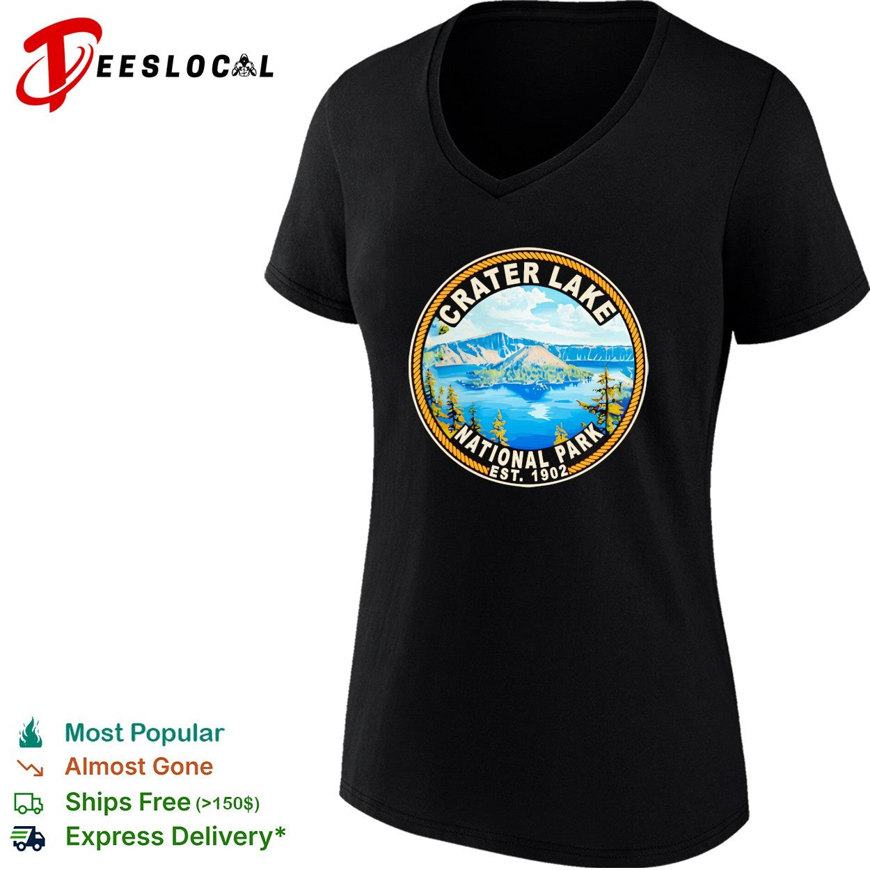 Crater Lake National Park badge with mountains and pine trees est 1902 shirt