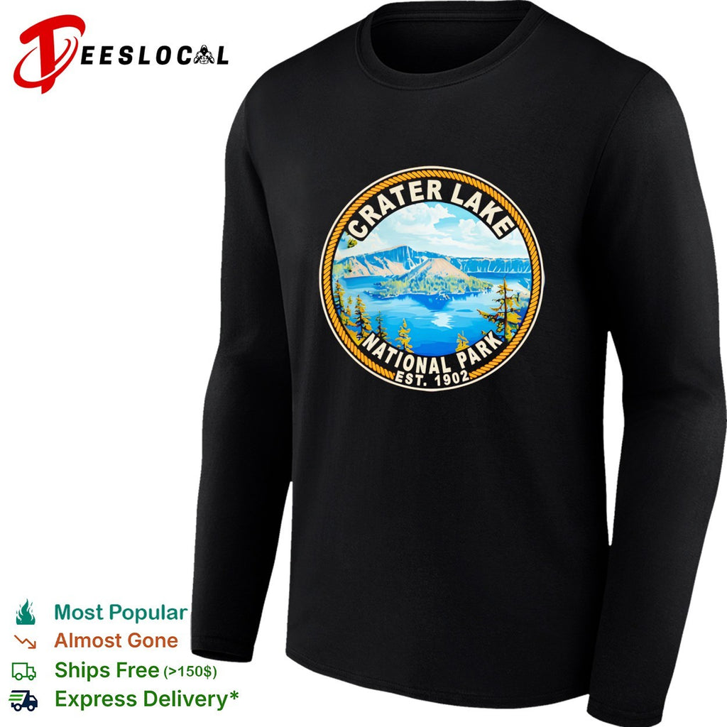 Crater Lake National Park badge with mountains and pine trees est 1902 shirt