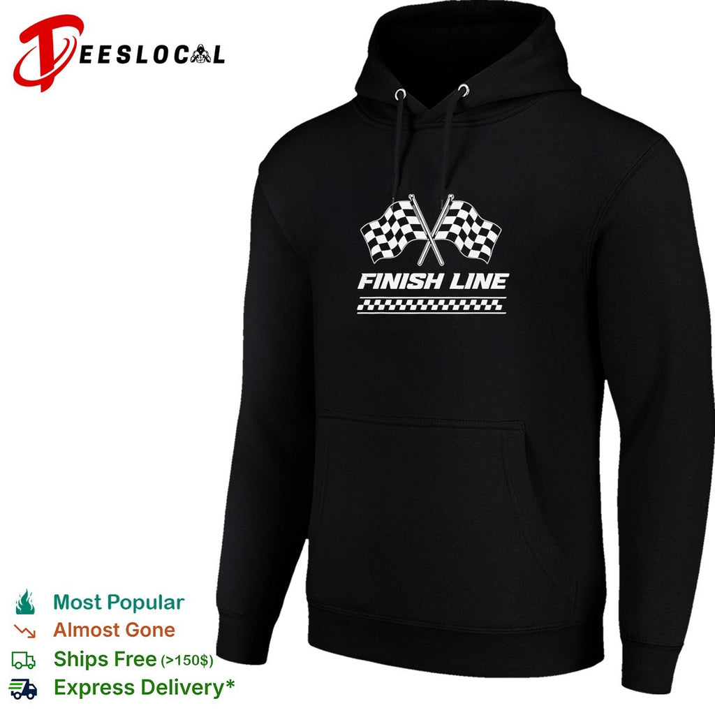 Crossed checkered racing flags crossing above bold finish line banner shirt
