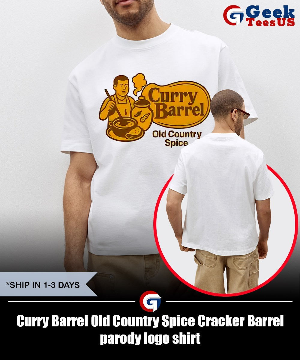 Curry Barrel Old Country Spice Cracker Barrel parody logo shirt