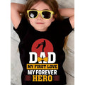 "Dad My First Love My Forever Hero" Letter Print Girls' Crew Neck Short Sleeve T-shirt, Girls' Casual & Comfy Tops For Summer