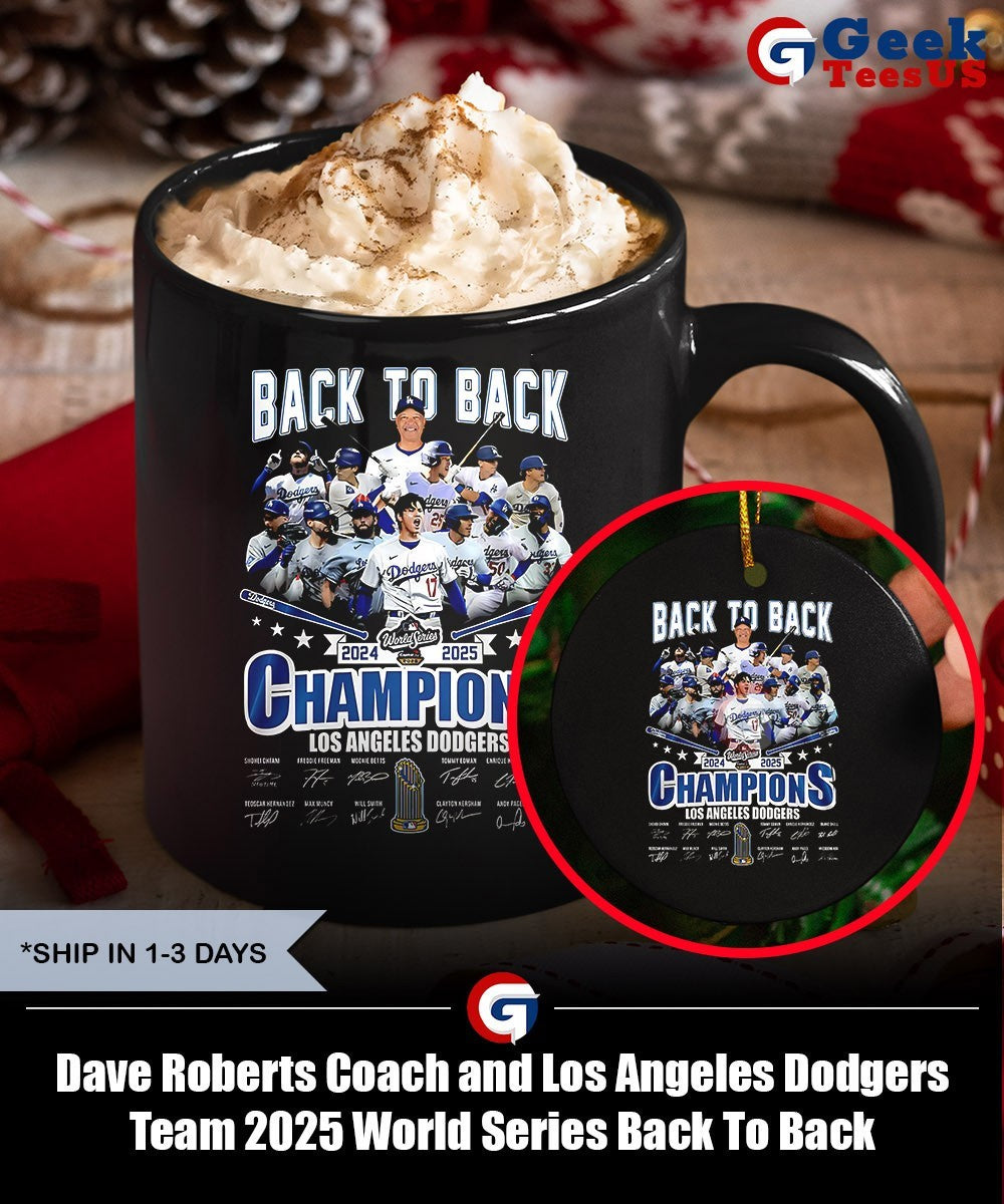 Dave Roberts Coach and Los Angeles Dodgers Team 2025 World Series Back To Back Champions trophy shirt