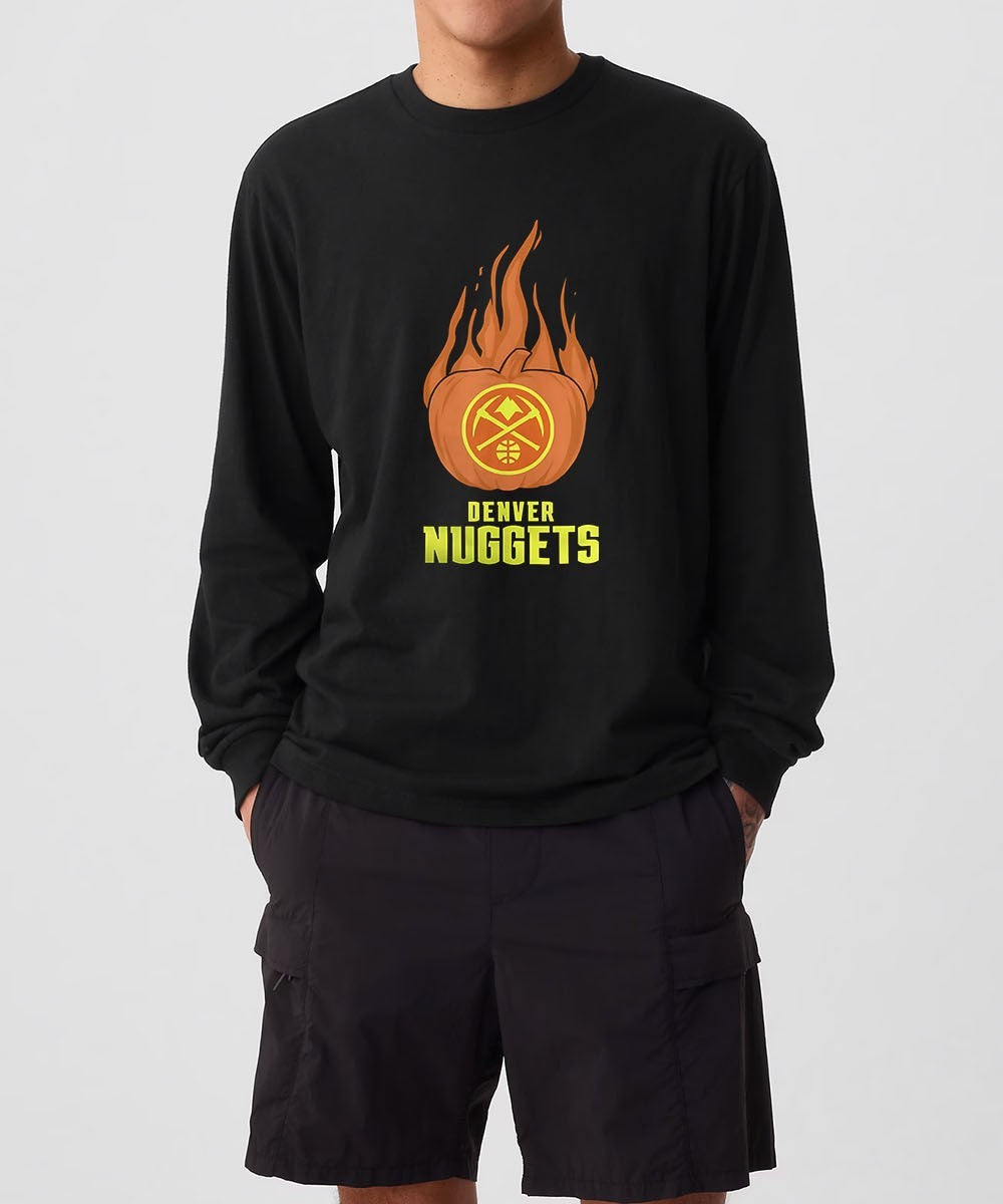 Denver Nuggets flaming pumpkin Halloween 2025 shirt