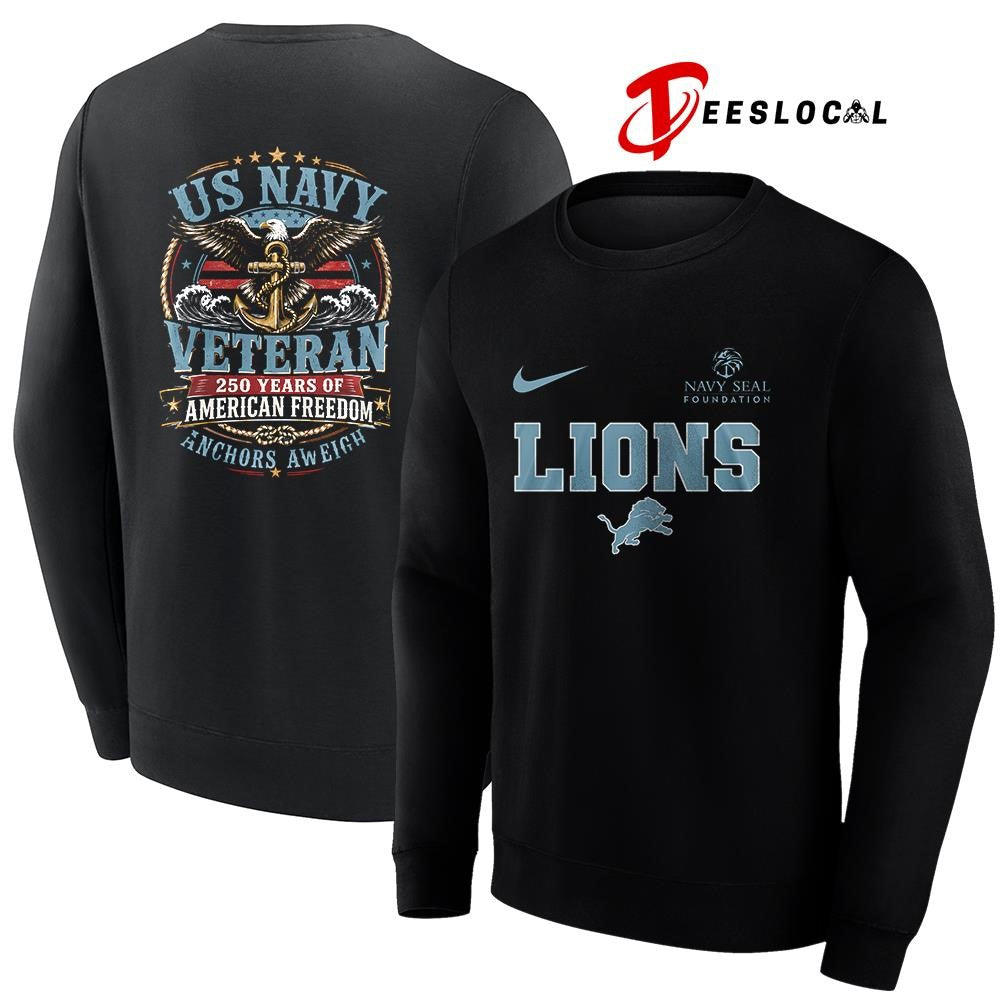 Detroit Lions US Navy seal foundation 250 years of American freedom anchors aweigh shirt