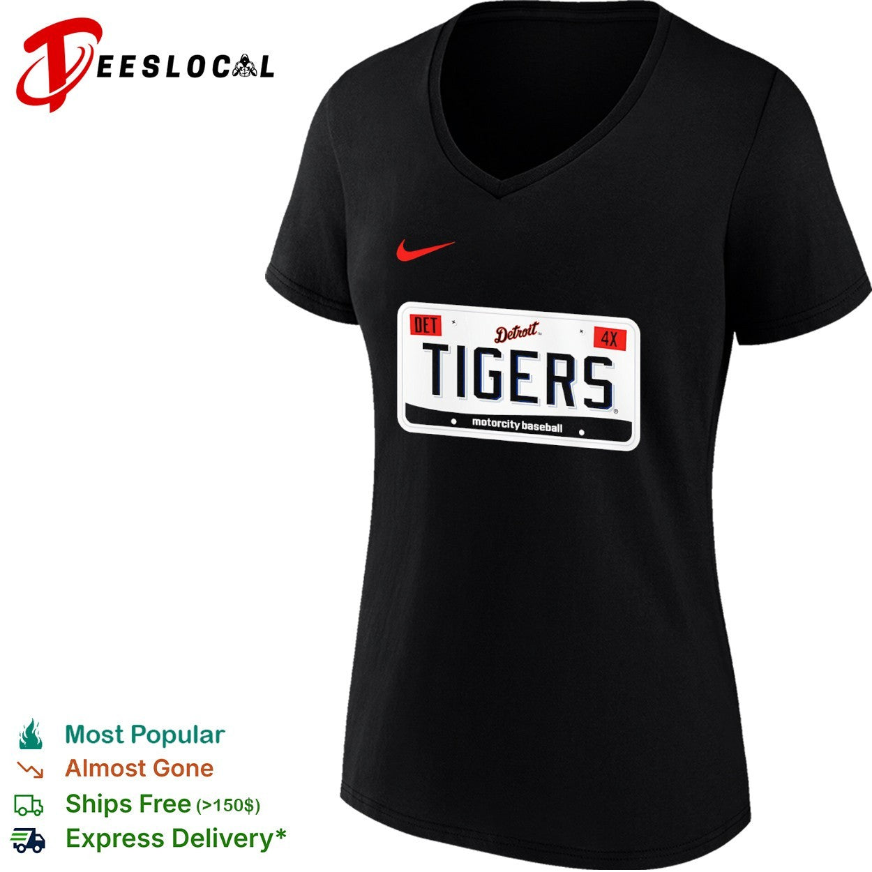 Detroit Tigers License Plate DET 4X motorcity baseball shirt