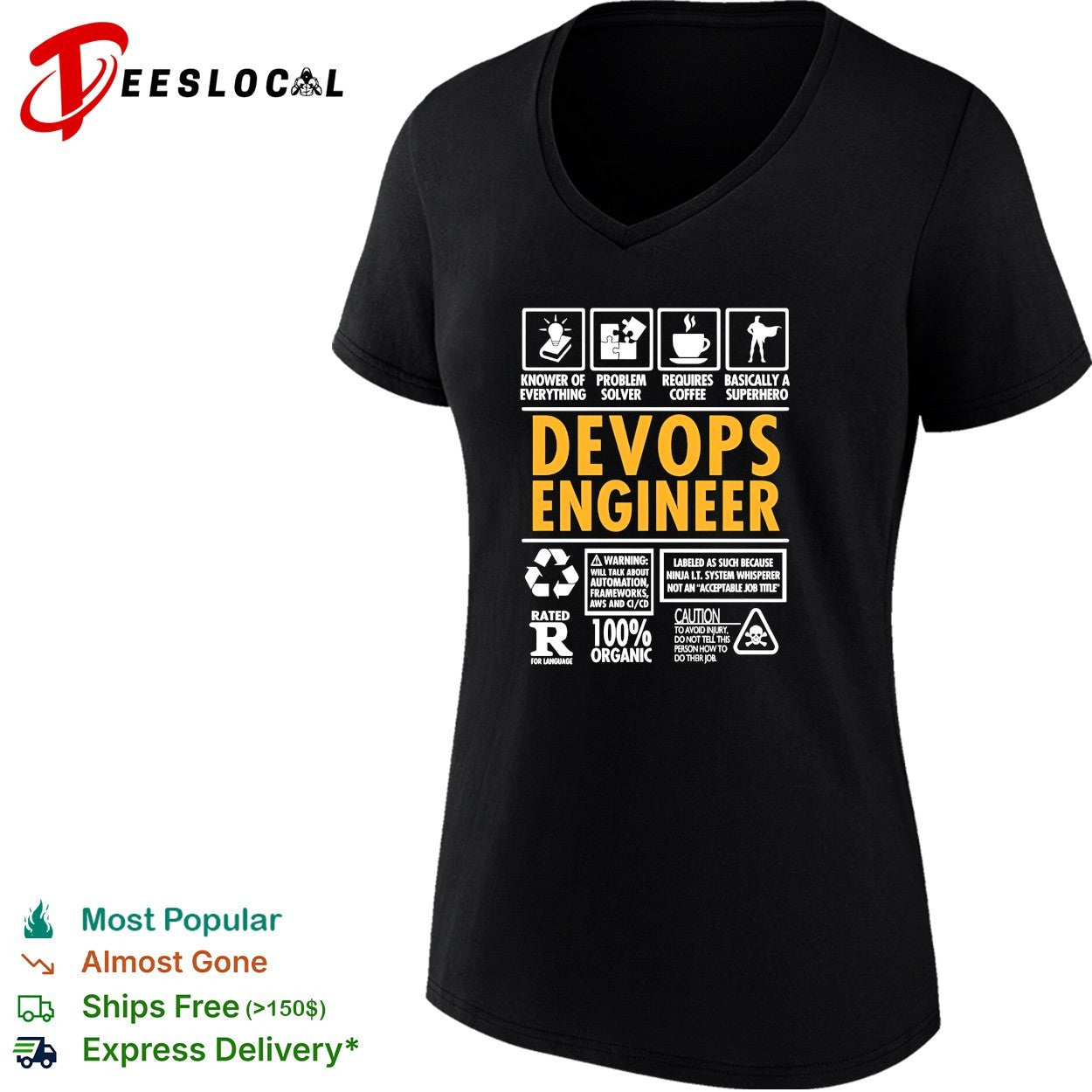 DevOps engineer humorous infographic icons knower of everything superhero shirt
