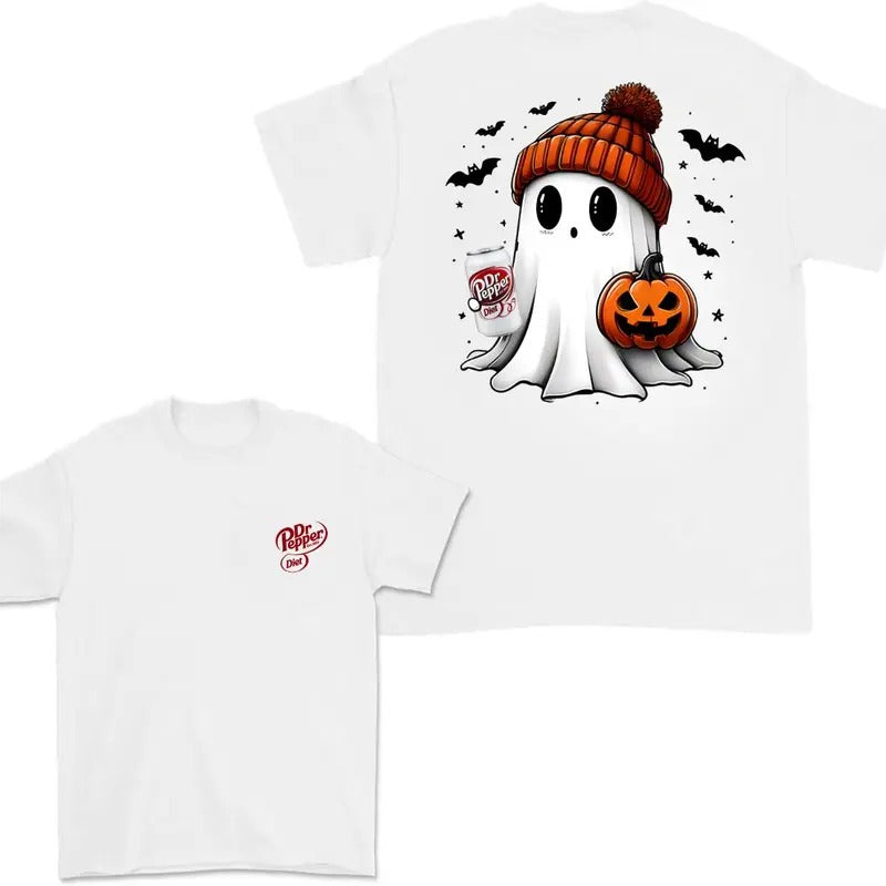 Diet Dr Pepper Ghost Cute Halloween 2 Sided T-Shirt, Diet Dr Pepper Halloween Shirt For Men And Women, Halloween Cute Ghost Trendy Shirt