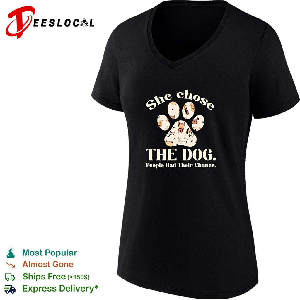 Dog breed paw print collage she chose the dog people had their chance shirt