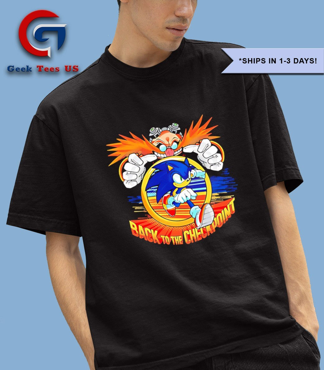 Dr Eggman back to the checkpoint cartoon shirt