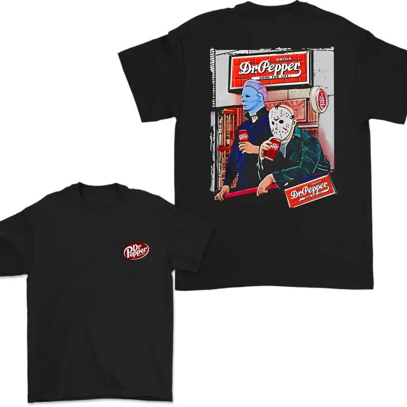 Dr Pepper Michael Myers And Jason Voorhees 2 Sided Tshirt, Dr Pepper Halloween Shirt, Halloween Trendy T-shirt, Unisex T-shirt, For Men And Women, Gifts For All