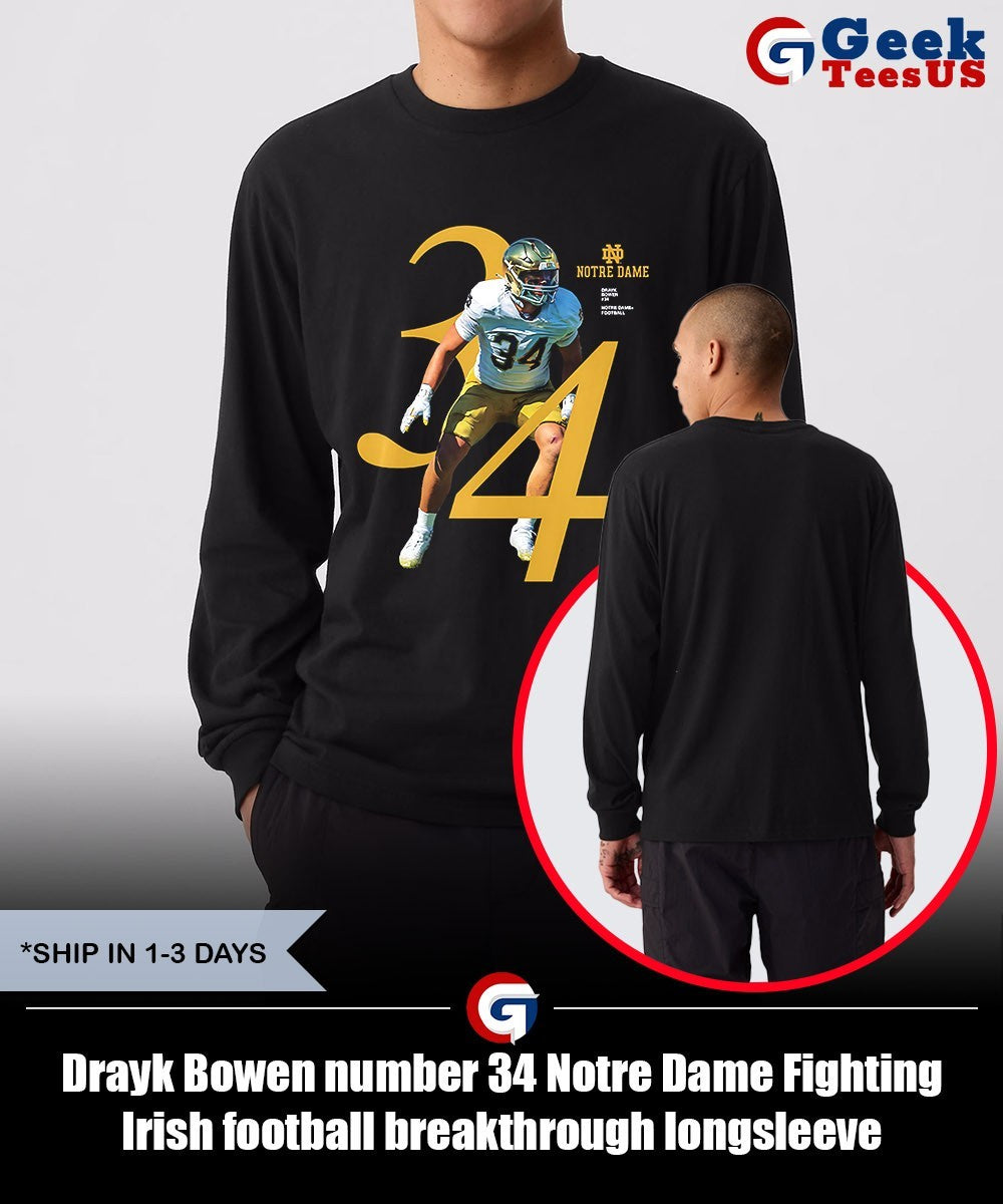 Drayk Bowen number 34 Notre Dame Fighting Irish football breakthrough shirt