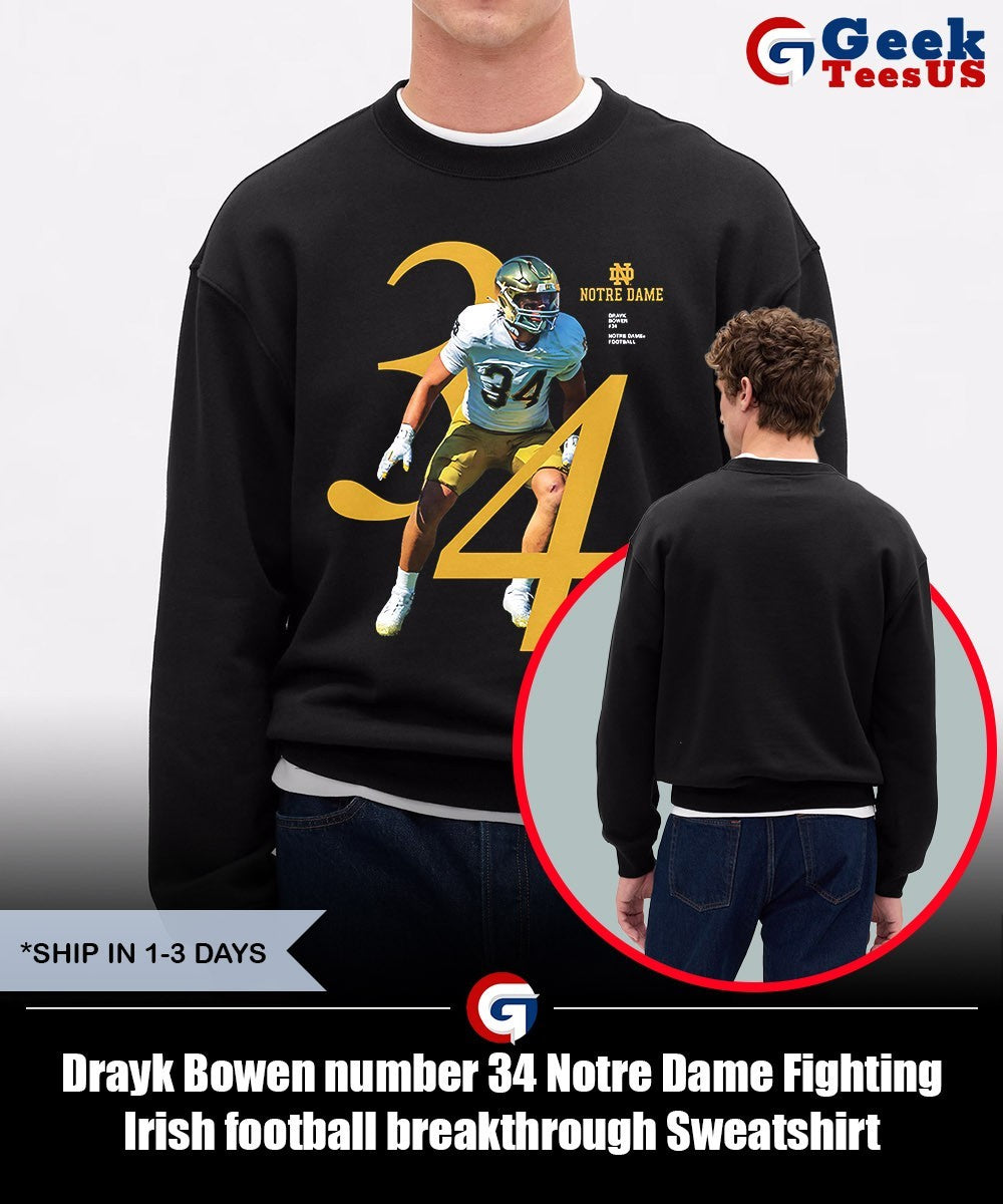 Drayk Bowen number 34 Notre Dame Fighting Irish football breakthrough shirt