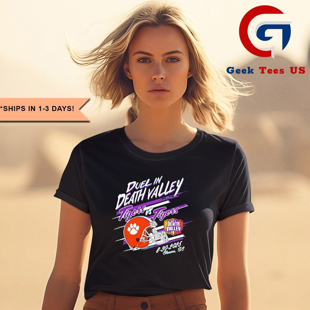 Duel in Death Valley Tigers vs Tigers 2025 helmet shirt