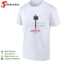 Duryea’s the end sign standing alone in Montauk ocean water black and white shirt